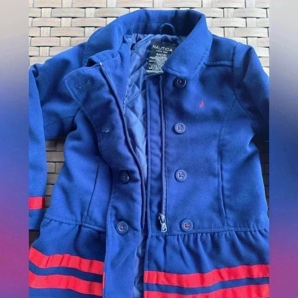 Nautica‎ Double Breasted Peacoat Full Zip Little Girls’ Size 4 Blue/Red Striped - Picture 5 of 9